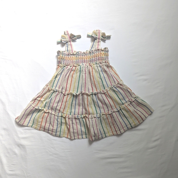 Striped Multicolor 2T Toddler Kids Summer Dress Bowtie Ruffles - Picture 1 of 5